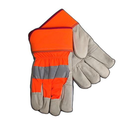 Work Gloves Hi-viz Cowgrain Leather Patch Palm Pile Lined