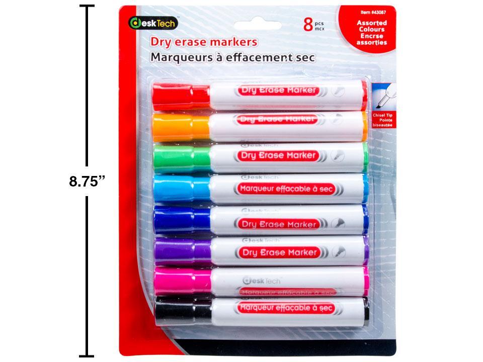 Marqueurs effaçables à sec 8 p. Couleurs assorties pointe biseautée