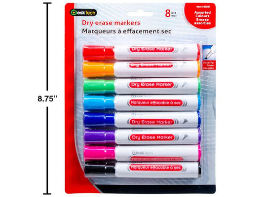 Marqueurs effaçables à sec 8 p. Couleurs assorties pointe biseautée