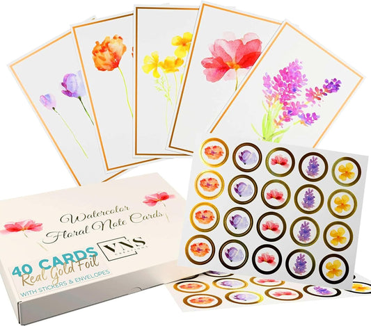 Watercolor Floral Note Cards 40pk. Vns Creations