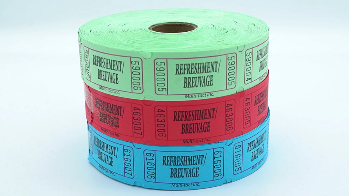 Refreshment Tickets Rolls Of 1000 Multi Colour