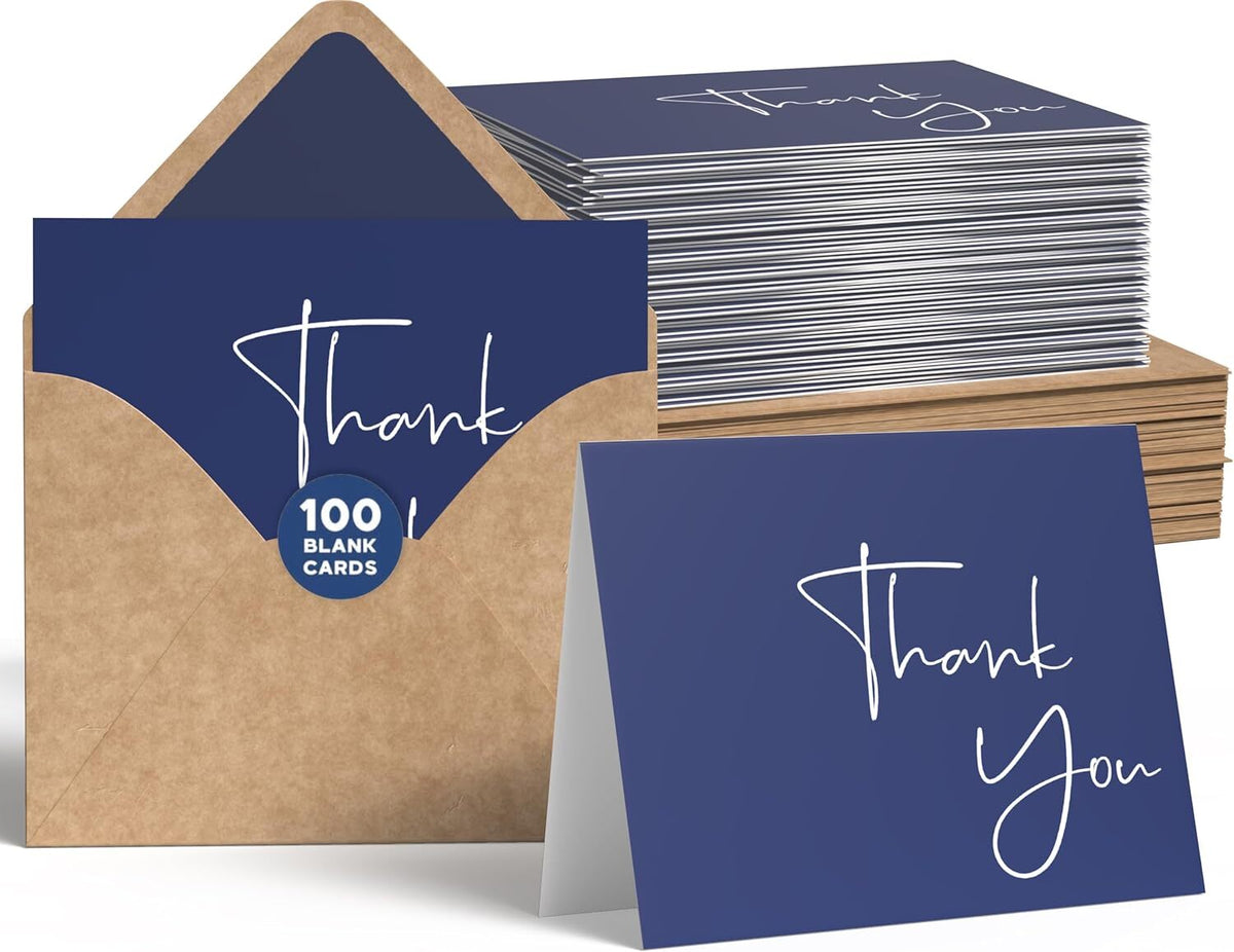 Cartes de remerciement bleu marine, lot de 100. Vns Creations