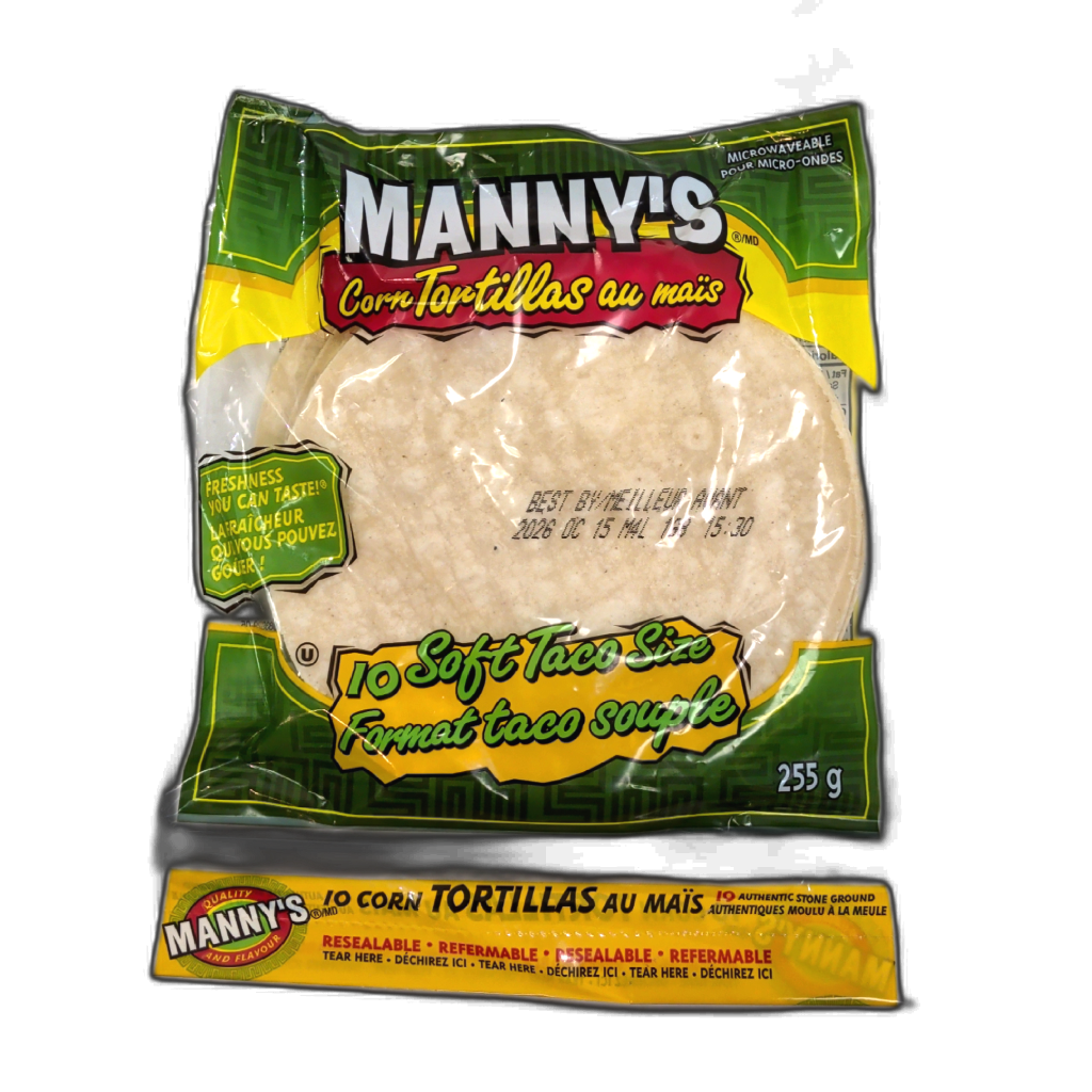 Manny's Corn Tortillas Soft Taco Size 10pk. 255g.