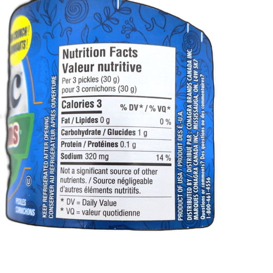 Vlasic Snack'mms Garlic Kosher Dill Pickles 500ml(endcap)3 for $7.99