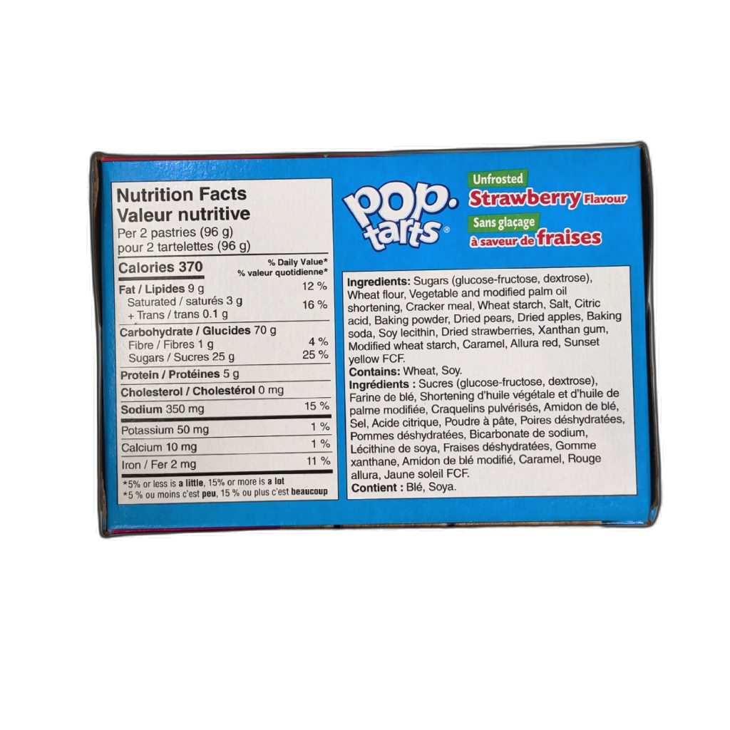 Pop Tarts Unfrosted Strawberry Flavour 8 Pastries 384g.