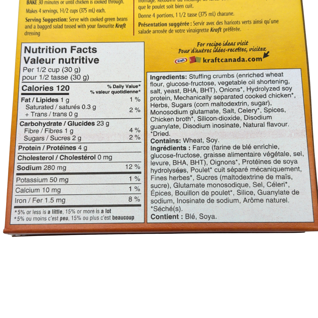 Stove Top Stuffing Mix Chicken Flavour Lower Sodium 120g. Kraft
