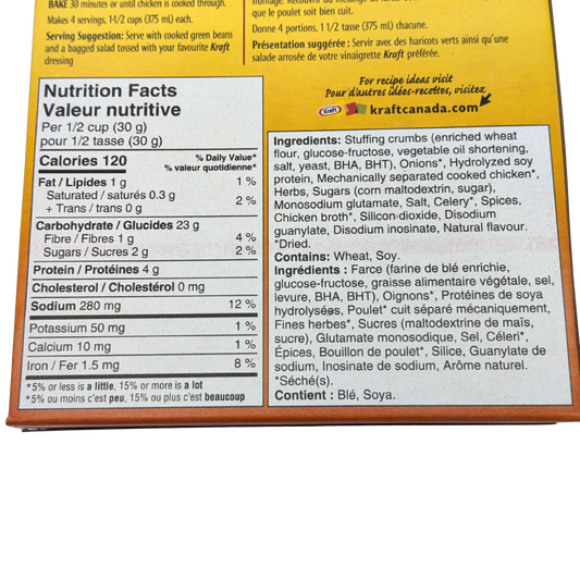Stove Top Stuffing Mix Chicken Flavour Lower Sodium 120g. Kraft