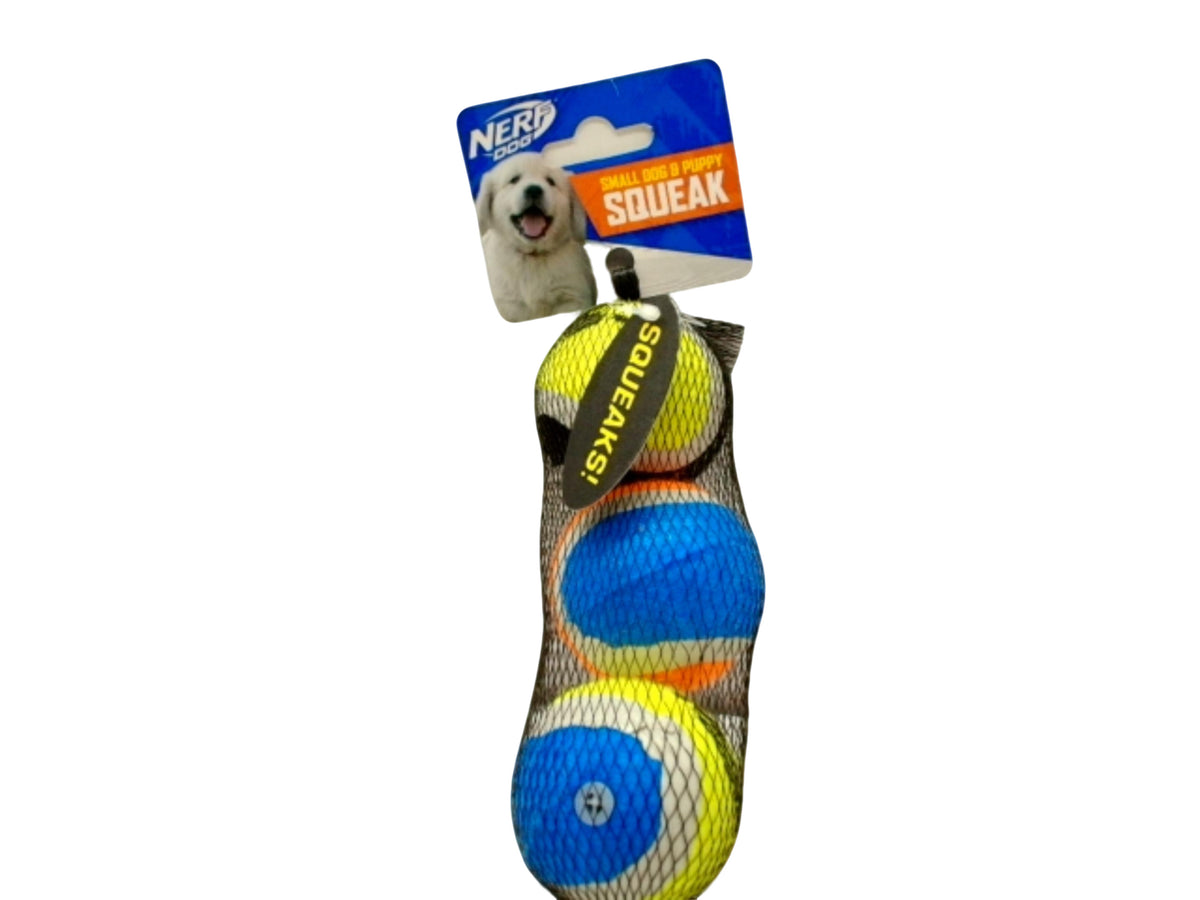 Dog Toy Tennis Ball 3pk. Small Dog & Puppy Size Nerf Dog