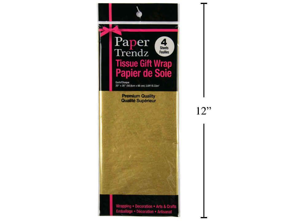 Papier de soie d'emballage doré 4 feuilles 20x26 50,8x66cm