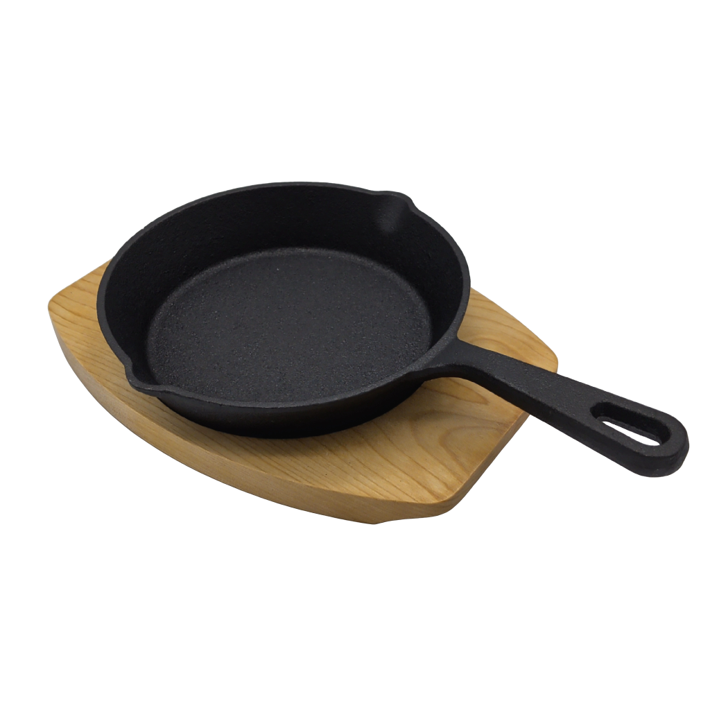 Cast Iron Skillet 6" w/Wood Base Set Of 4 Navaris (or $9.99ea)(ENDCAP) - Additional View