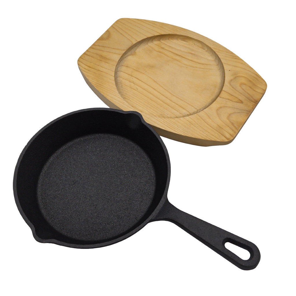 Cast Iron Skillet 6" w/Wood Base Set Of 4 Navaris (or $9.99ea)(ENDCAP) - Additional View