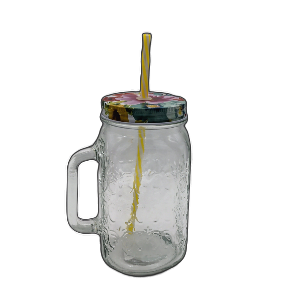 32oz. Mason Jar Glass W/handle & Straw