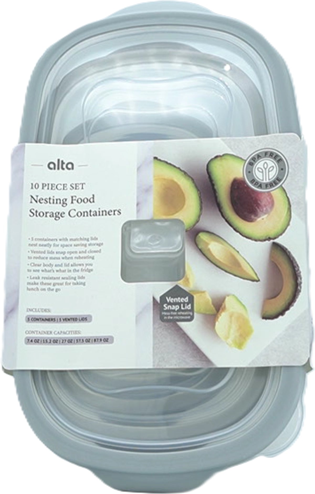 Nesting Food Storage Containers 10pc. Set Nickel Colour Alta