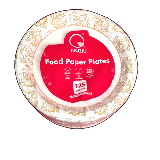 Paper Plates 10.5" White & Gold Round 125pk.