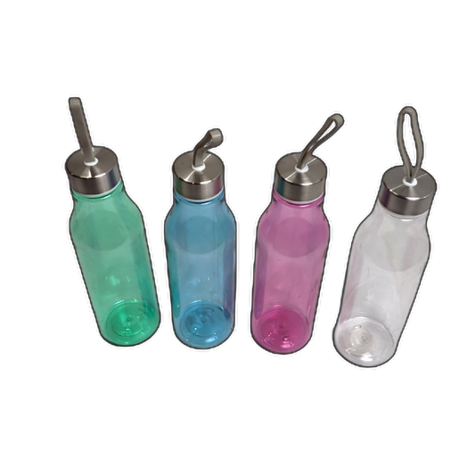 20oz. Plastic Water Bottle w/Metal Cap & Carrying Loop Assorted Colours