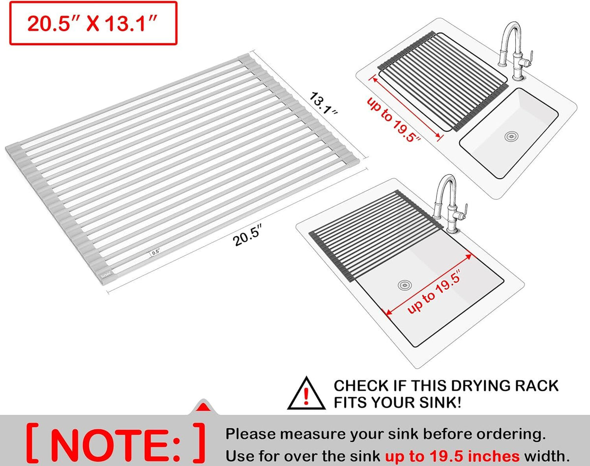 Over The Sink Roll Up Drying Rack 20.5" x 13.1" Oversize Grey Edge - Additional View