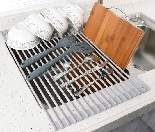 Over The Sink Roll Up Drying Rack 20.5" x 13.1" Oversize Grey Edge