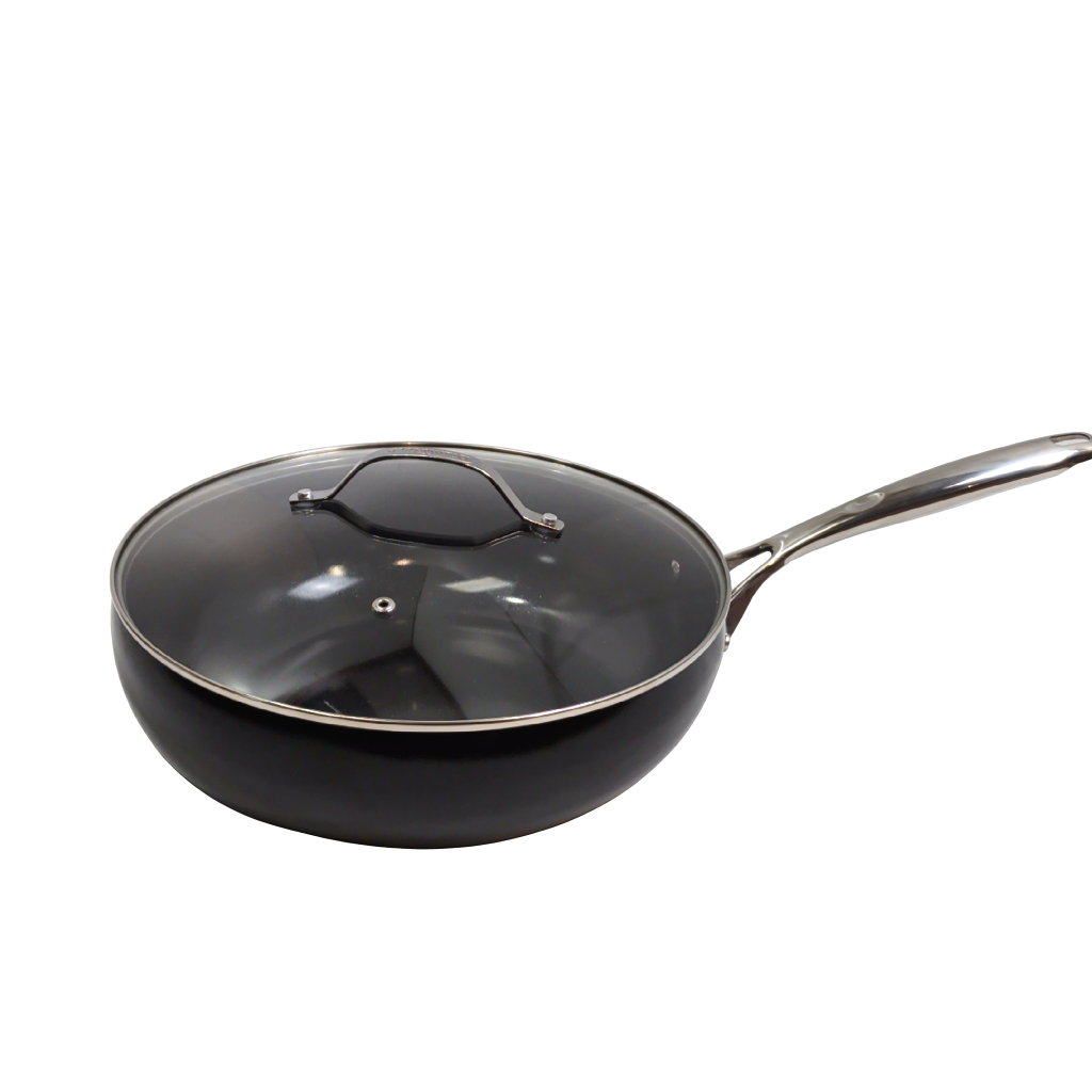 Wok 30 cm avec couvercle, Diamotech noir