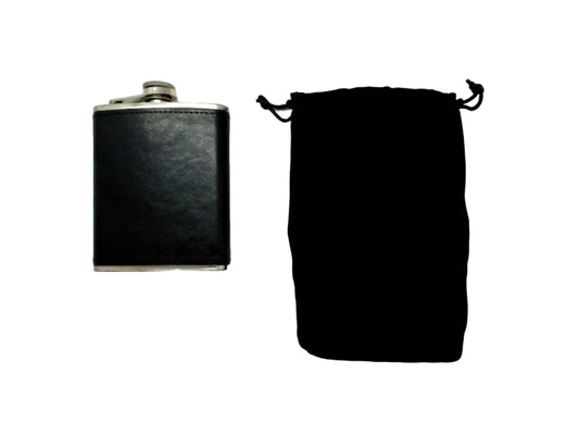 Wrapped Flask Black 7oz. Stainless Steel w/Pouch (DISPLAY)