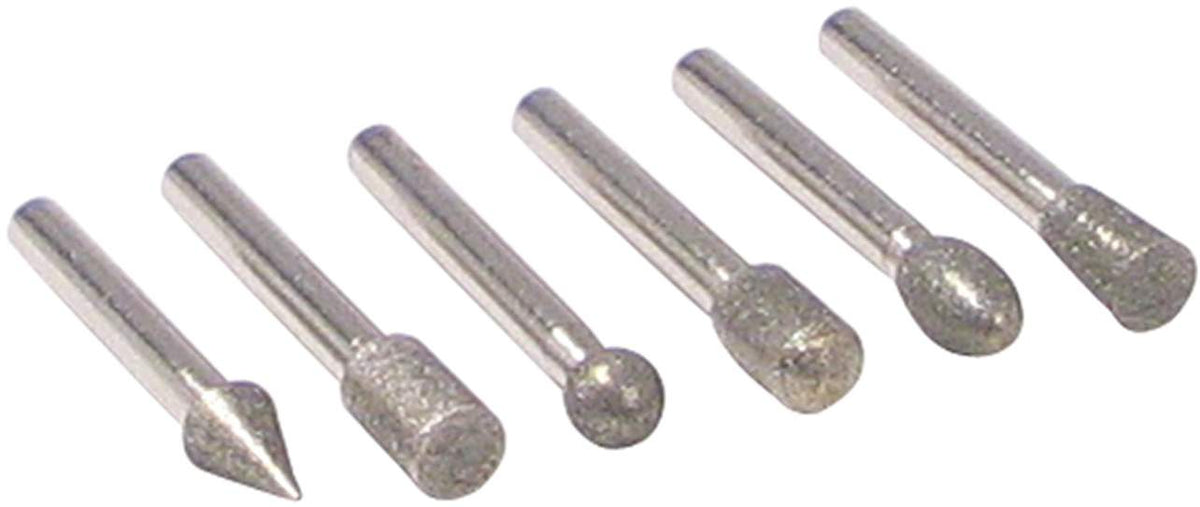 Diamond piont set 6pc 1/4 shank for use on ceramic, glass, jade, steel to engrave, carve, finish