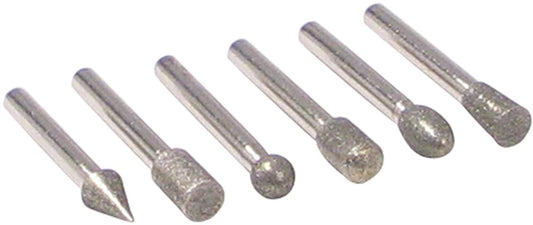 Diamond piont set 6pc 1/4 shank for use on ceramic, glass, jade, steel to engrave, carve, finish