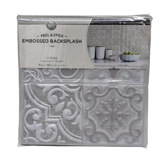 Peel & Stick Embossed Blacksplash Tiles Holly Cream 10" x 10" 4pk.