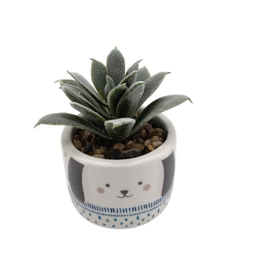 Small Faux Succulent In Dog Shaped Pot 2" x 3"