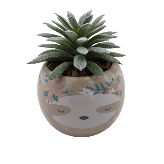 Small Faux Succulent In Sloth Shaped Pot 2" x 3"