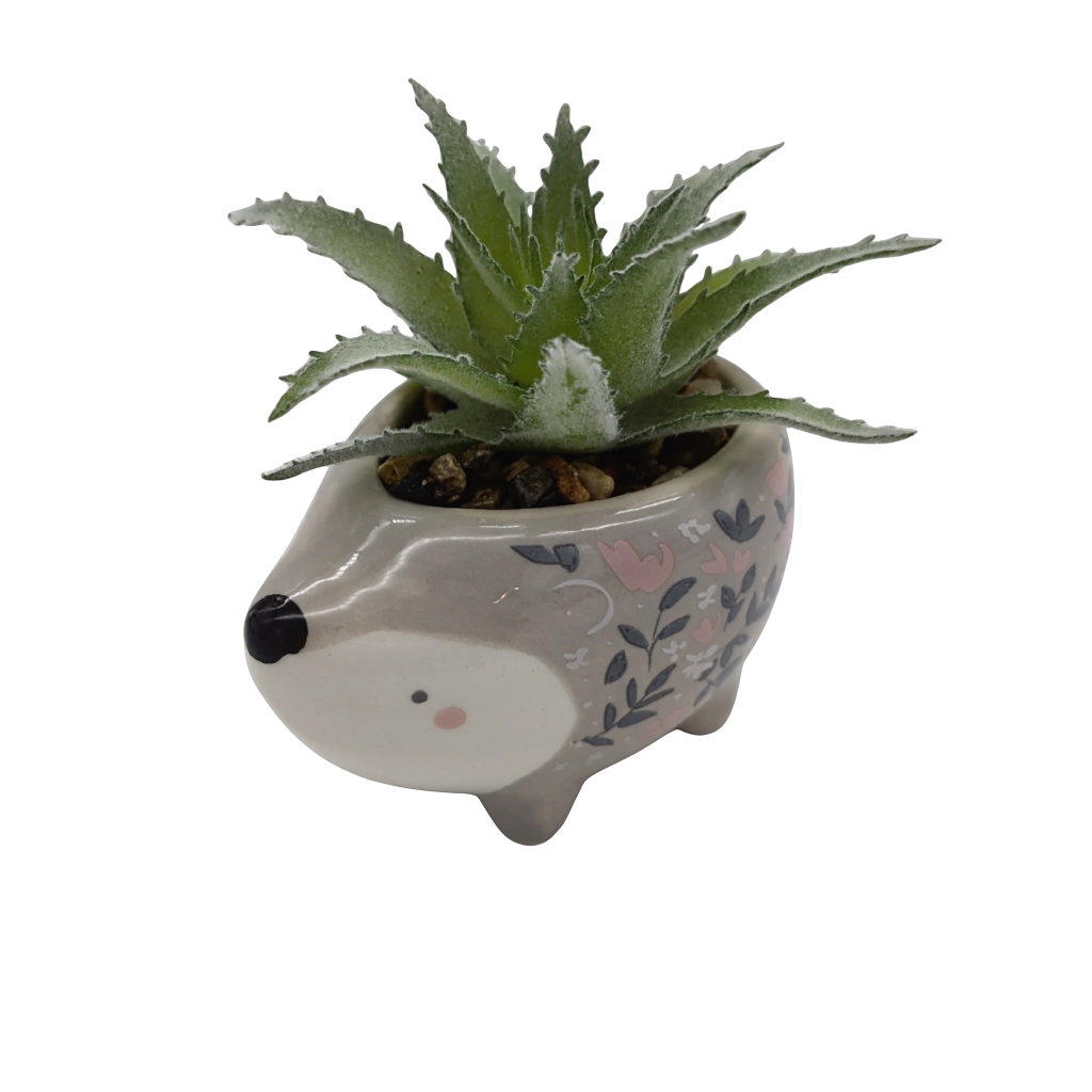 Small Faux Succulent In Hedgehog Shaped Pot 2" x 3"