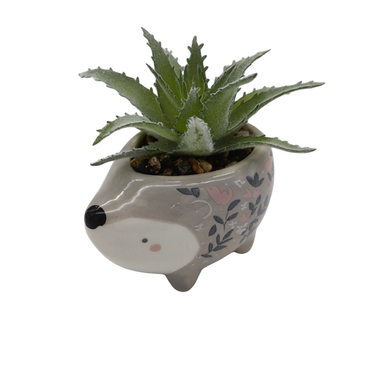 Small Faux Succulent In Hedgehog Shaped Pot 2" x 3"