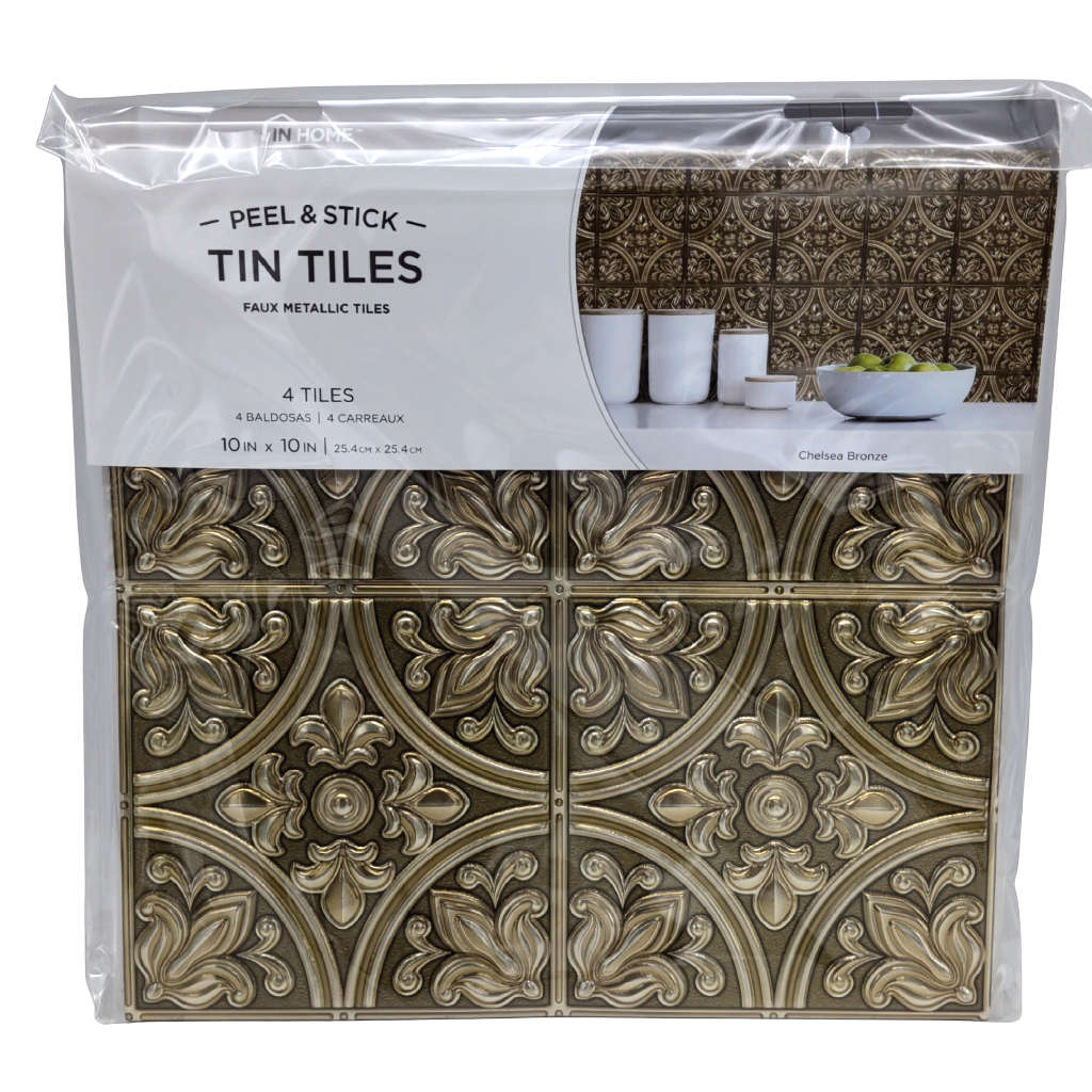 Carreaux de plafond en étain autocollants Chelsea Bronze 25 x 25 cm (paquet de 4).
