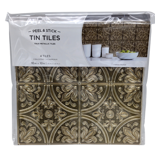 Peel & Stick Tin Tiles Chelsea Bronze 10" x 10" 4pk.