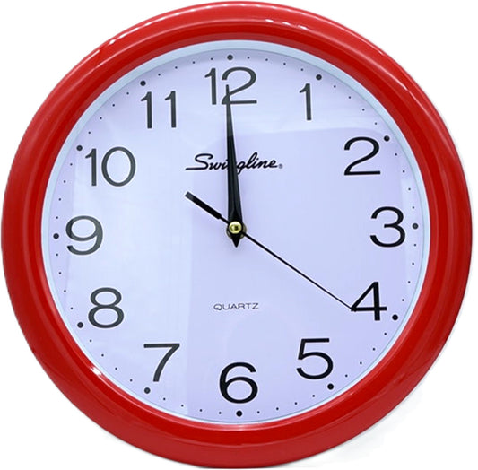 Wall Clock 12" Round Red Swingline