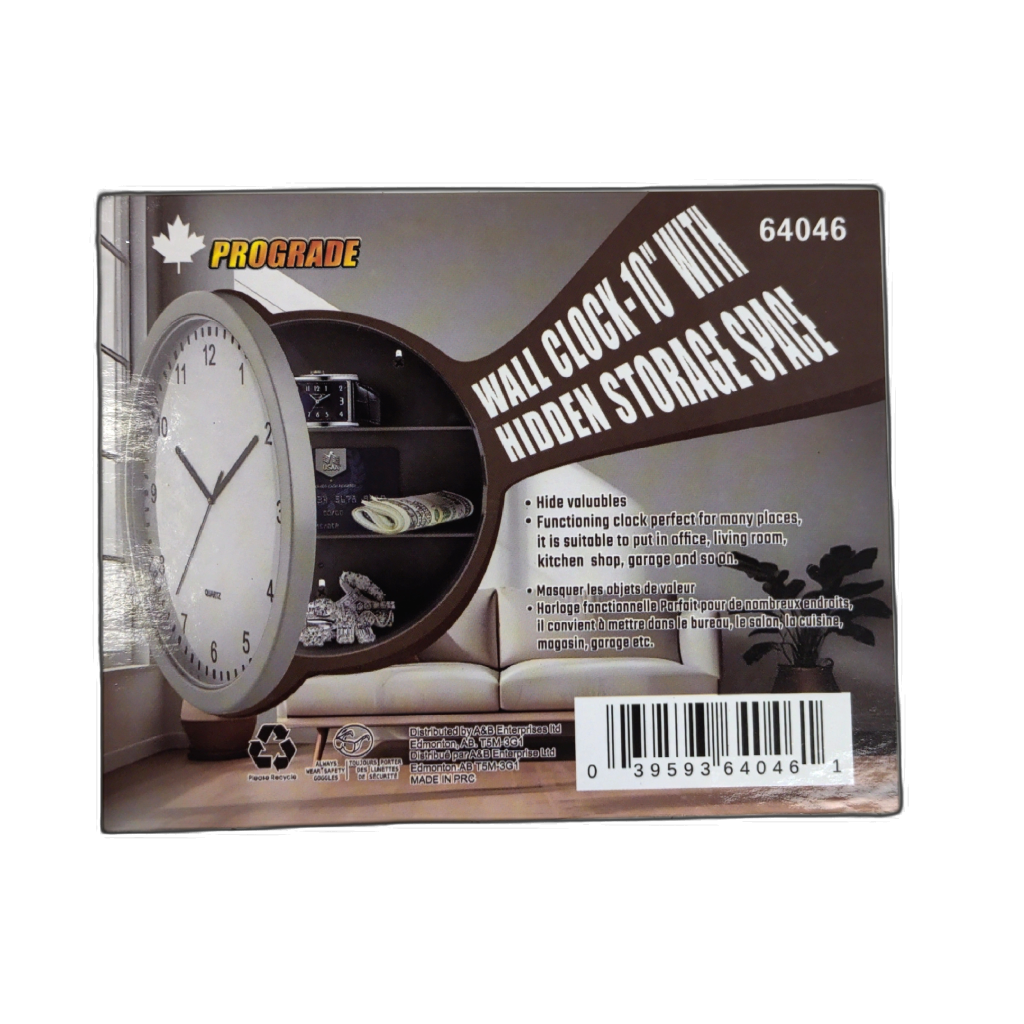 Wall Clock 10" w/Hidden Storage Space