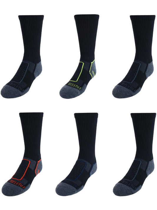 Socks Boy's 6pk. Crews Black Assorted Cool Zone Size 3-9 Fruit Of The Loom - Additional View