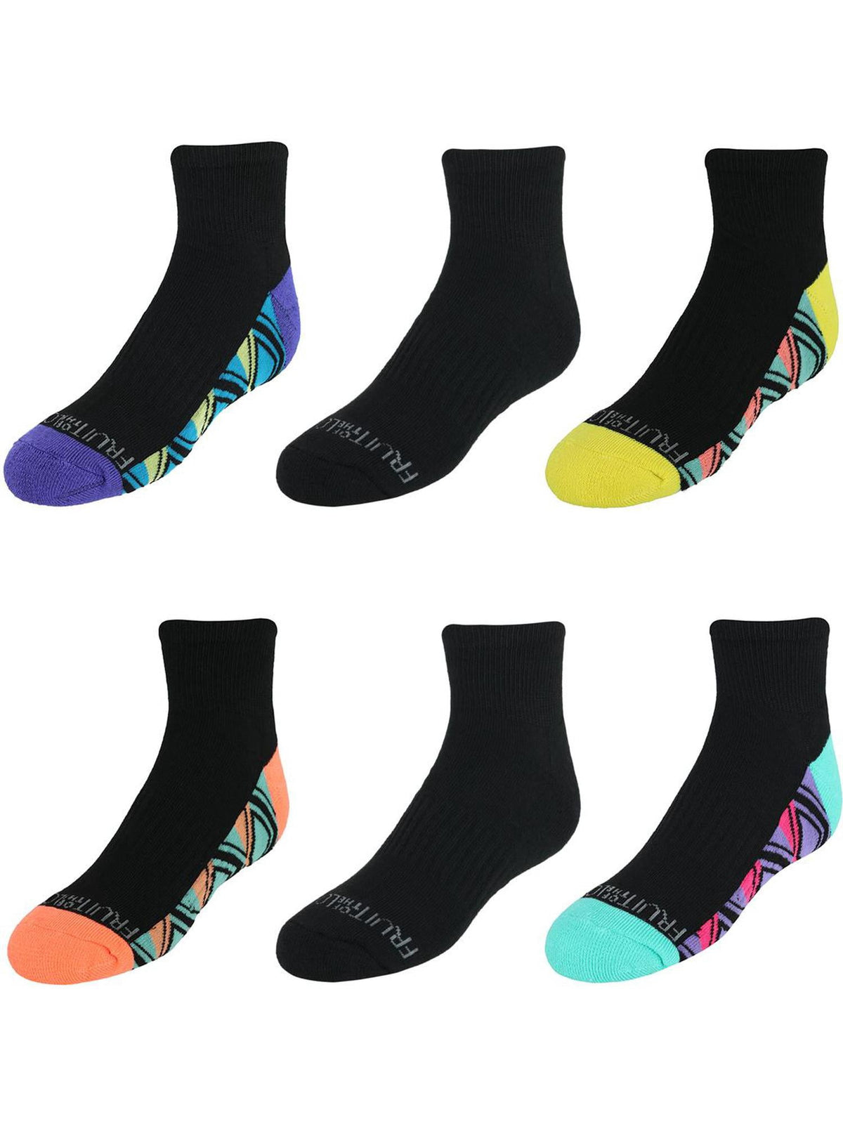 Socks Girl's 6pk. Ankles Black Assorted Size 4-10 Fruit Of The Loom - Additional View