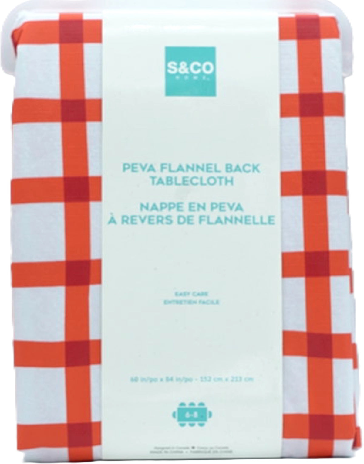 PEVA Flannel Back Tablecloth 60" x 84" Red Plaid S & Co Home