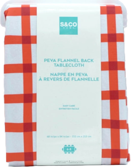 PEVA Flannel Back Tablecloth 60" x 84" Red Plaid S & Co Home