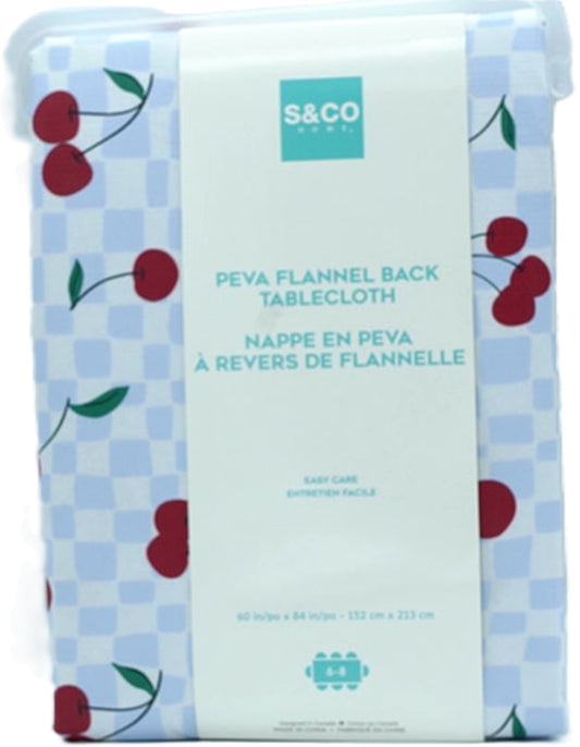 PEVA Flannel Back Tablecloth 60" x 84" Cherries On Checkers S & Co Home