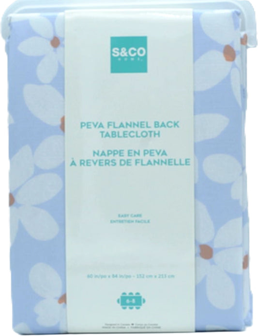 PEVA Flannel Back Tablecloth 60" x 84" Blue Floral S & Co Home