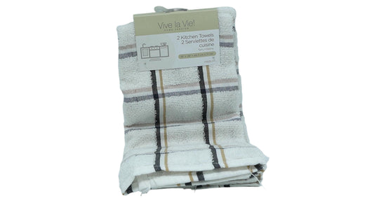 Terry Kitchen Towels 2pk. 18" x 28" Charcoal Stripe Vive La Vie!