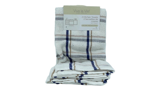 Terry Kitchen Towels 2pk. 18" x 28" Blue Stripe Vive La Vie!