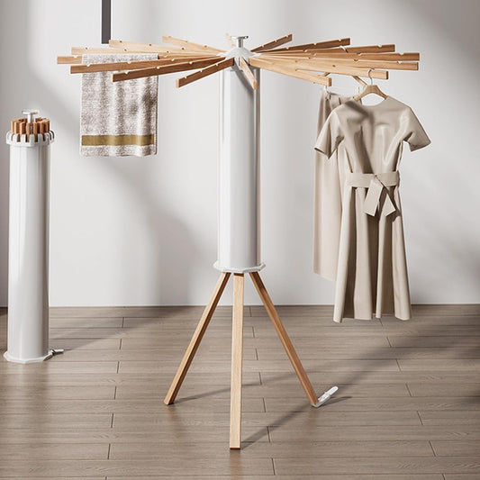 Hang Hover Tripod Drying Rack Clothes Hanger w/16 Retractable Arms Solid Beech Wood
