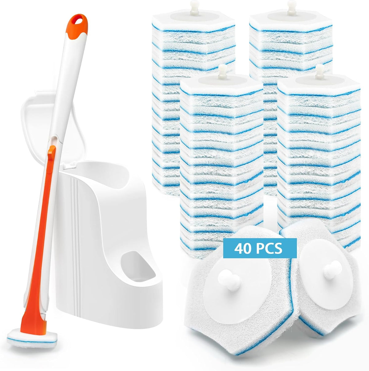 Brosse WC jetable avec 40 recharges et support de rangement Jehonn