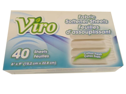 Fabric Softener Dryer Sheets Cotton Fresh 40 Sheets Viro