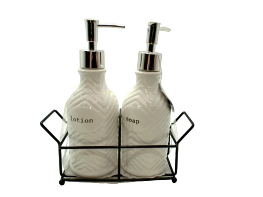 Lotion & Soap Dispenser Set w/Caddy White Vesta