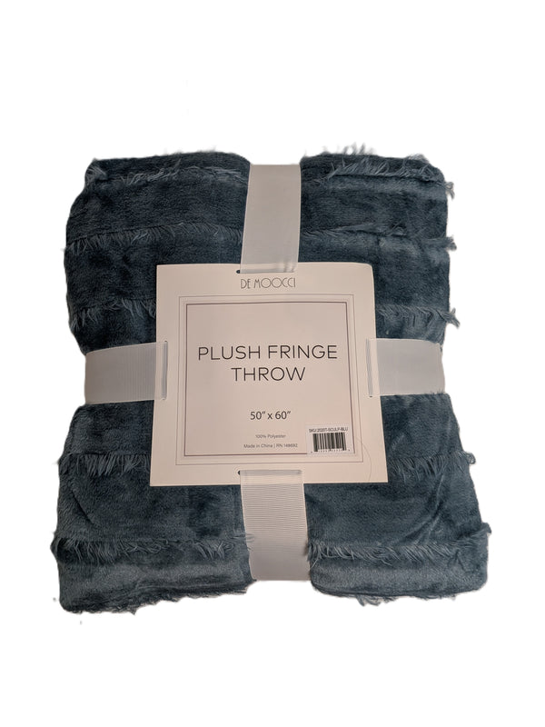 Plush Fringe Throw 50" X 60" Blue De Moocci
