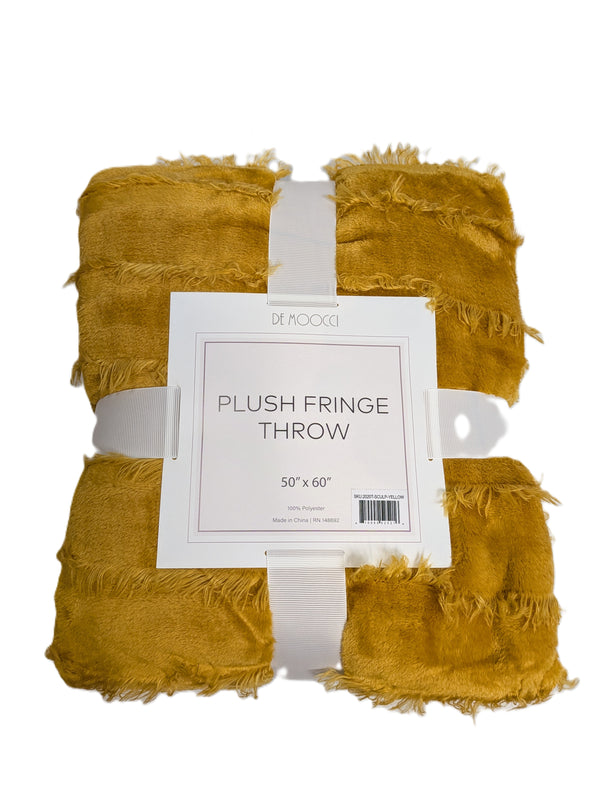 Plush Fringe Throw 50" X 60" Yellow De Moocci