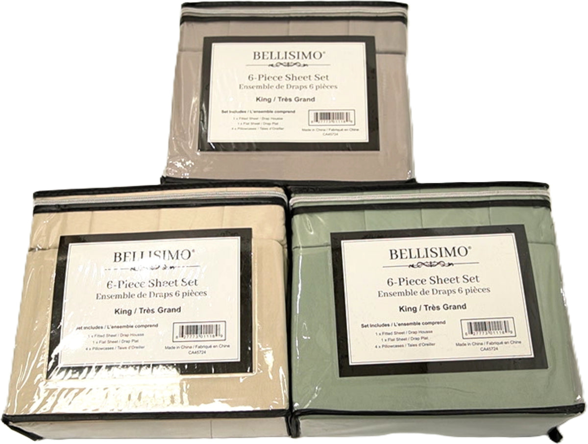 6 Piece Sheet Set King Size Assorted Colours Bellisimo