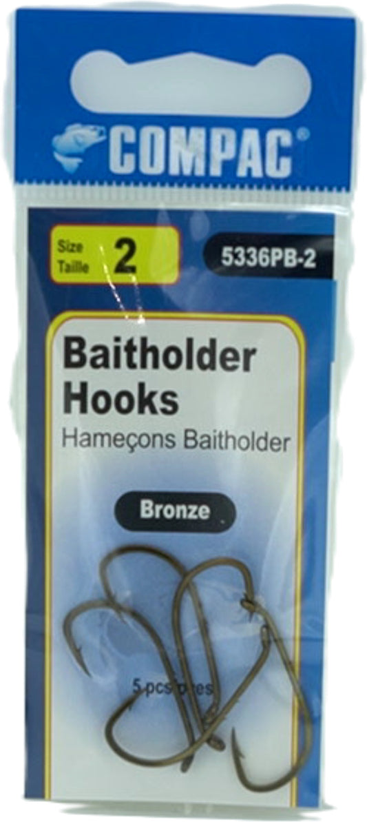 Turned down eye baitholder hooks, 5 pack